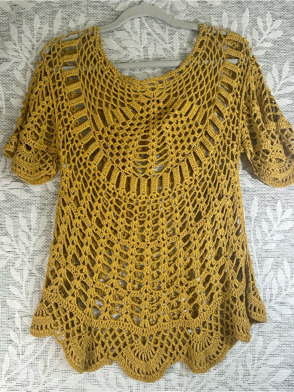 Mustard Yellow Crochet Lace Top Boho Festival Pineapple Stitch